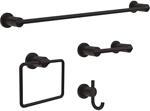 Delta 4-Piece Matte Black Bathroom Set Towel Rack, Toilet Paper Holder by Unknown