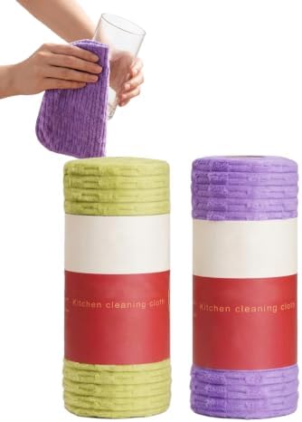 Reusable Tear-Off Cleaning Cloths, Microfiber Dish Rags Green+Purple 2PACK by MENDED