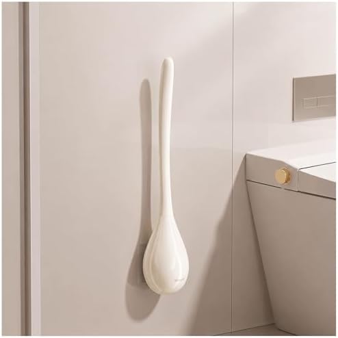 Toilet Brush & Holder Set, Wall-Mounted Auto-Close Lid, Cream White by Unknown