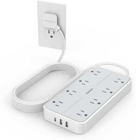TESSAN Power Strip Surge Protector, 10FT Flat Plug Extension Cord by TESSAN