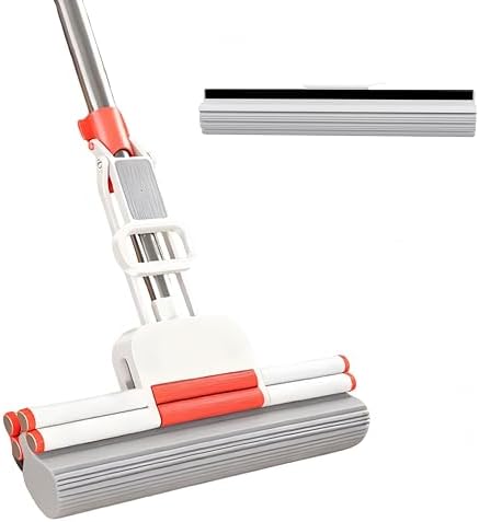 15" PVA Sponge Mop – Roller Wring, Stainless Handle w/ Refill by WFJINHAN