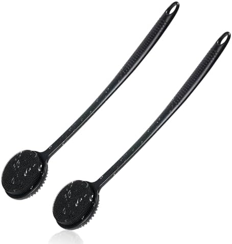 2 Pack Back Scrubber for Shower, 17in Lengthen Long Handle Body Brush, Double by -100SoftSilicone-