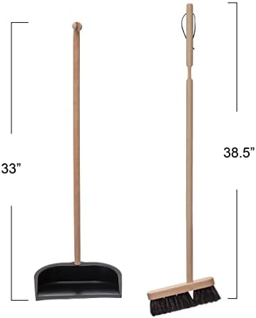 Creative Co-Op Beech Wood Broom & Standing Metal Dust Pan, Natural & Black - Image 3