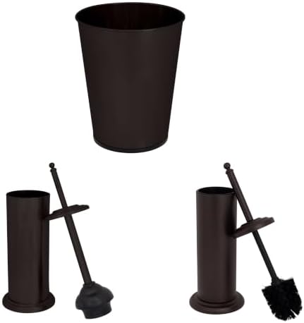 3 Piece Bathroom Set Stainless Steel, Trash Can Toilet Brush Plunger by Unknown