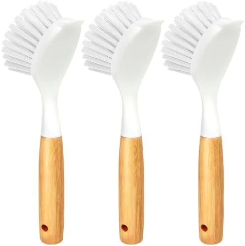 Holikme 3 Pack Dish Brush with Bamboo Handle Cleaning Brush by Holikme