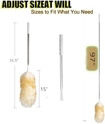 Lambswool Feather Duster with Extension Pole up to 97inch, Extendable Feather - Image 2