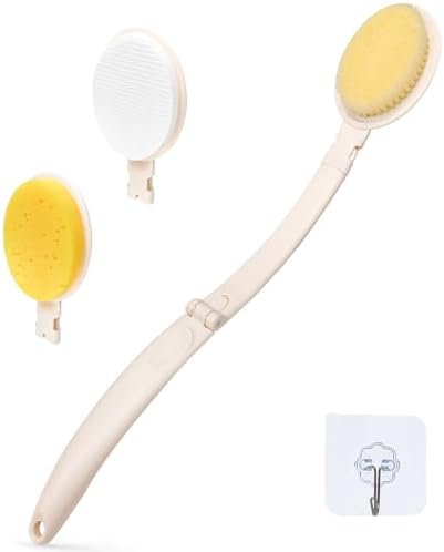 LFJ 19" Long Handle Shower Sponge Brush Set, 3 in 1 Body Brush, Bath Sponge and by LFJ