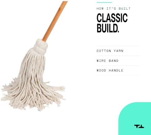 Large Wet Deck Cotton Mop with Solid Wood Handle, 17 oz Mop Head - Image 5