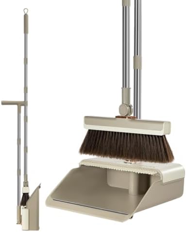 Broom and Dustpan Set for Home, 54 Inch Long Handle Upright Broom by INDCAN