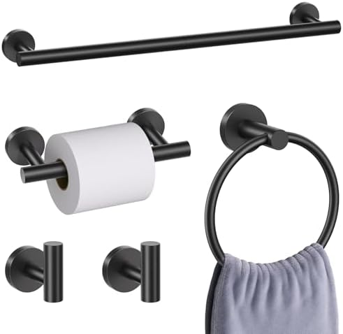 5 Pieces Matte Black Bathroom Hardware Accessories Set, Bathroom 23.6 Inch by SOAEZ