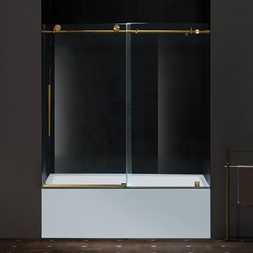 WOODBRIDGE Frameless Single Sliding Shower Doors in Brushed Gold Finish by Unknown
