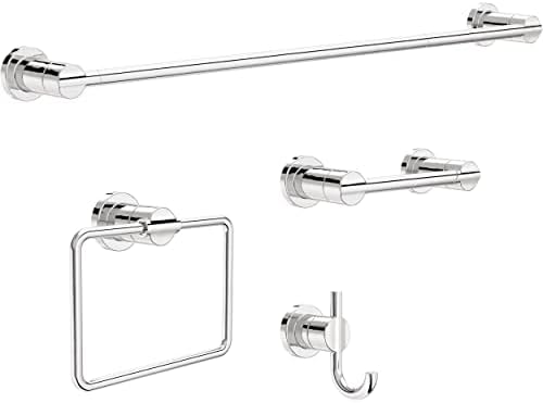 Delta 4-Piece Polished Chrome Bathroom Set Towel Rack, Toilet Paper Holder by Unknown