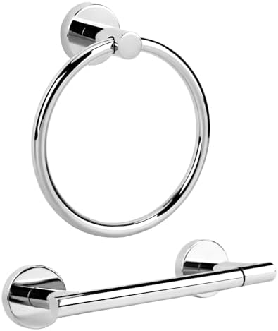 Polished Chrome Toilet Paper Holder Set, Stainless Steel Towel Ring, Double by Ntipox