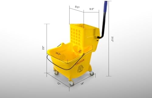 Mop Bucket 25 Quart | Side Press Wringer | 4 Wheels 2" | Yellow - Image 3