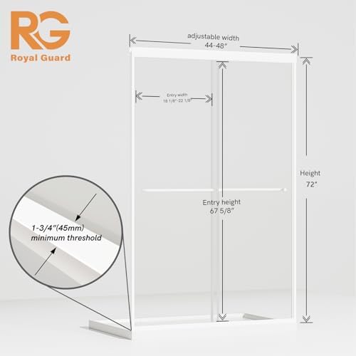 Royal Guard Double Sliding Shower Door, 44-48" W x 72" H, Matte White - Image 3