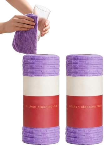 MENDED Reusable Tear-Off Cleaning Cloths, Microfiber Dish Rags Purple 2PACK by MENDED
