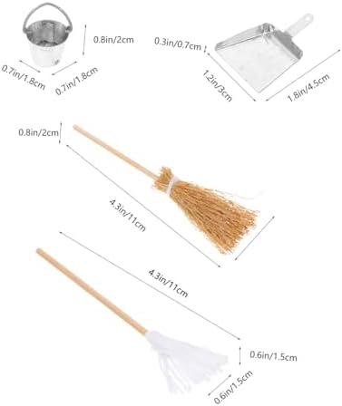 Abaodam Miniature Dollhouse Cleaning Set, Mini Mop Bucket Broom Dustpan Set - Image 5