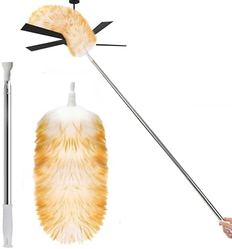 Lambswool Feather Duster with Extension Pole up to 97inch, Extendable Feather by Leories