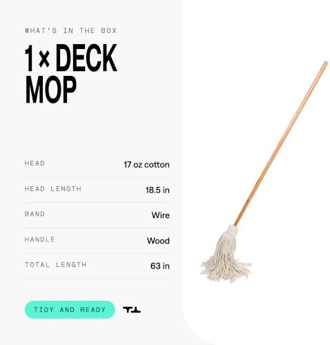 Large Wet Deck Cotton Mop with Solid Wood Handle, 17 oz Mop Head - Image 3