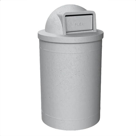 55 Gallon Circle 100% Recycled Plastic Heavy Duty Outdoor Trash Can with Push Open Dome Lid and Internal Liner | Great for Schools and Businesses - Light Granite