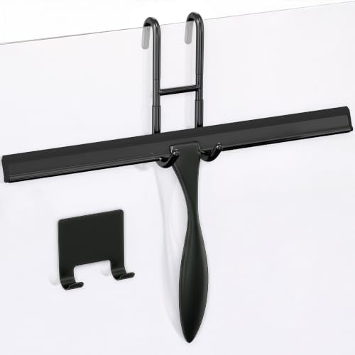 14 Inch Black Squeegee for Shower Glass Doors, 2 Hooks Included by Novsix