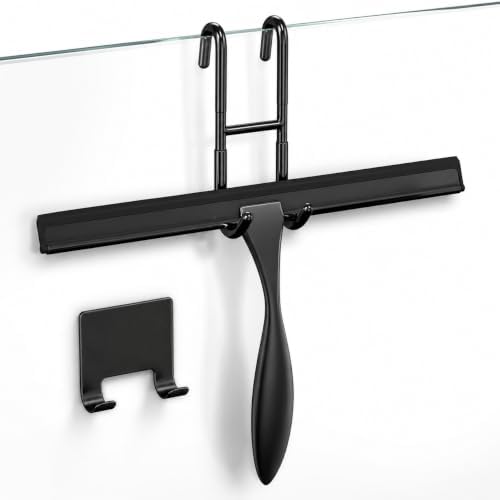 10 Inch Black Squeegee for Shower Glass Doors, 2 Hooks Included by Novsix