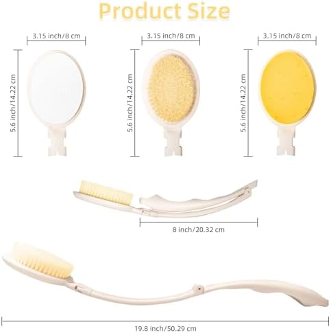 LFJ 19" Long Handle Shower Sponge Brush Set, 3 in 1 Body Brush, Bath Sponge and - Image 3