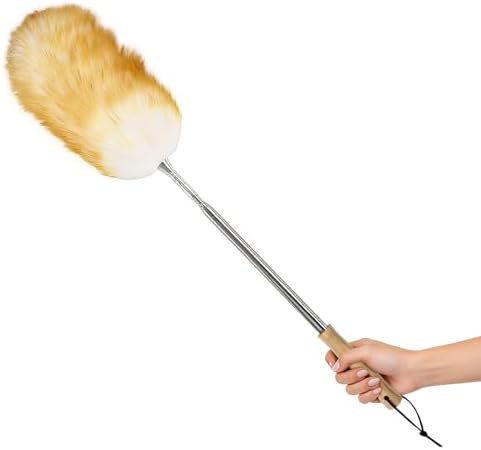 Extendable Lambswool Feather Duster 31-88 Inch, Anti-Static Wool Duster by Greenfeather