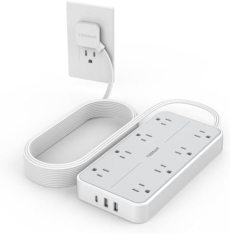 TESSAN Power Strip Surge Protector, 15FT Flat Plug Extension Cord by TESSAN