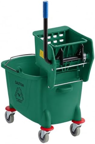 Commercial Mop Bucket with Wringer on Wheels | Green 26 Quart - Image 6