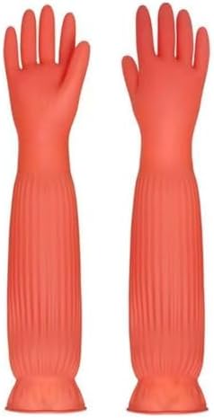 21.7inch Long Sleeve Red Rubber Cleaning Gloves Reusable by Unknown
