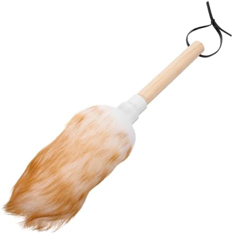 Lambswool Hand Duster with Wooden Handle, Small White Cleaner by VINTORKY