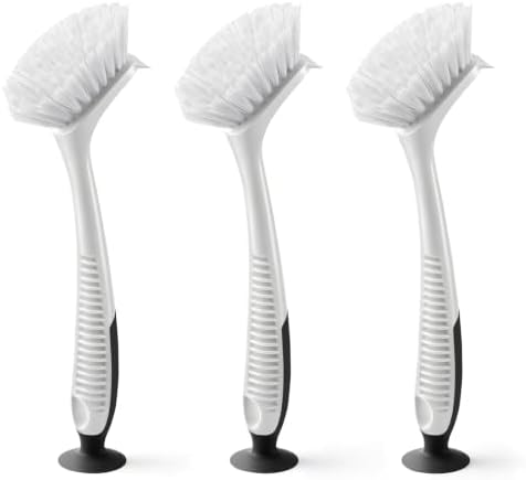 SetSail Dish Brush with Handle Suction Cup Kitchen Scrub Brush 3 Pack Black by SetSail