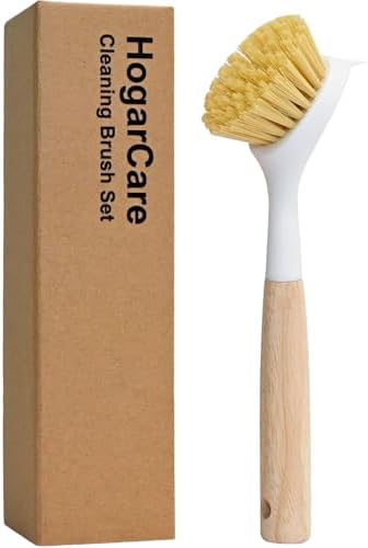 Dish Brush with Handle Wood Built-in Scraper, Scrub Brush by Unknown