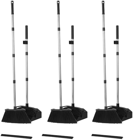 Tiumso 3-Pack Broom with Dustpan Combo Set, Commercial Broom and Dustpan Set by Tiumso