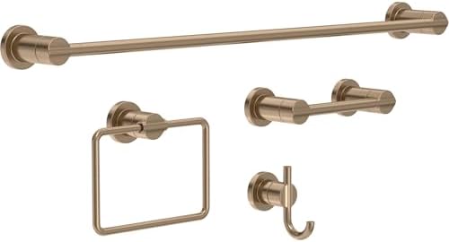 Delta 4-Piece Champagne Bronze Bathroom Set Towel Rack, Toilet Paper Holder by Unknown