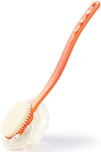 Shower Body Brush Bristles & Mesh Loofah Sponge, Curved Handle Back Scrubber by HONOMA