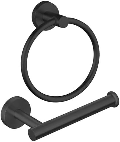 Black Bathroom Hardware Set, Towel Ring & Toilet Paper Holder, Stainless Steel by Kinbery
