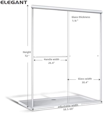 ELEGANT 58.5-60 in. W x 72 in. H Semi-Frameless Sliding Shower Door in Brushed - Image 2