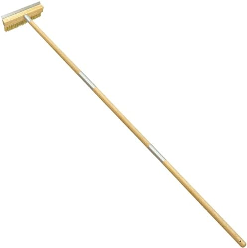 Pizza Oven Brush with Scraper, 60-Inch Adjustable-Length Long Wood Handle Brass by RLRUI