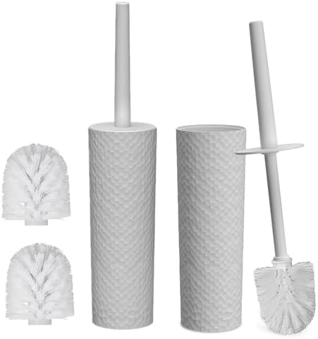 Topsky 2 Pack Compact Toilet Brush & Holder Set, Plastic Round Barrel Loo Brush by HomeandKitchenNO1