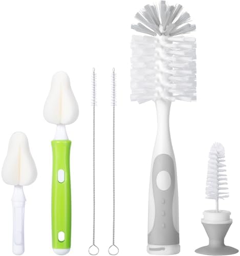 Baby Bottle Brush Kit with Suction Base, Hidden Cleaner & Sponge by CAREBABYMORE