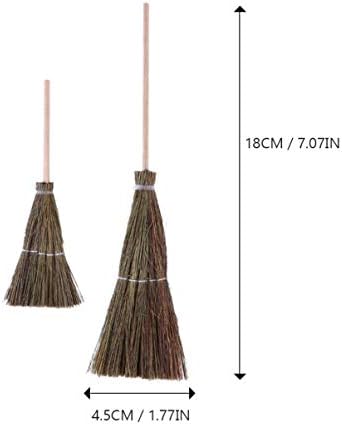 SHINEOFI Mini Hand-Woven Broom Set 2 Pieces Dollhouse Decor Broom Realistic - Image 2