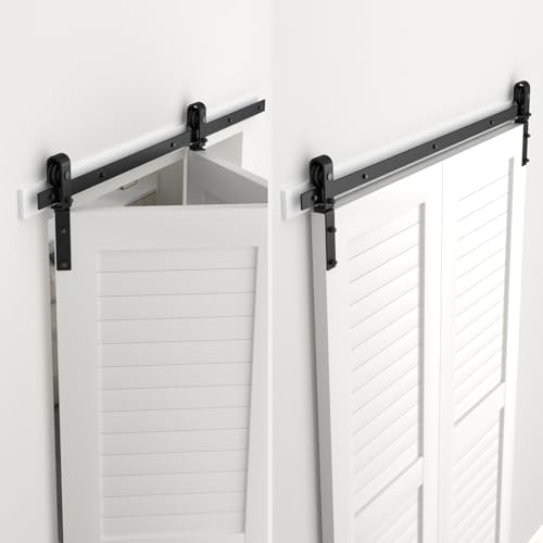 30" Bi-Folding Sliding Barn Door Hardware Track Kit, Smoothly&Quietly, Side - Image 4