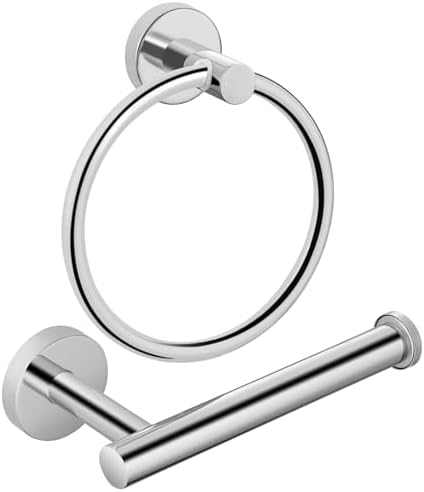 Chrome Bathroom Hardware Set, Towel Ring & Toilet Paper Holder, Stainless Steel by Kinbery