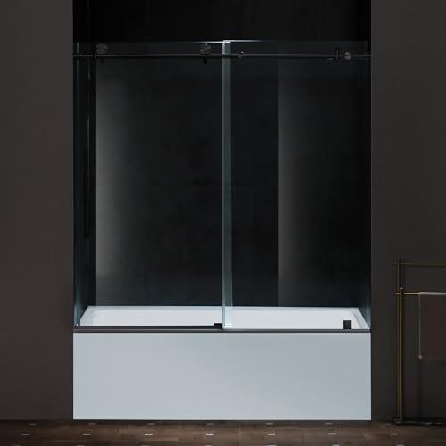 Woodbridge Frameless Single Sliding Shower Doors in Matte Black Finish by Unknown
