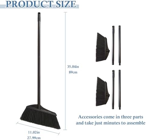 Black Broom for Floor Cleaning, Manual Sweeper for Kitchen, Small Spaces - Image 2