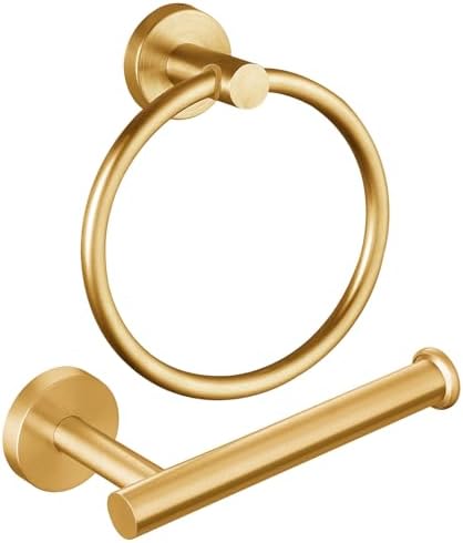 Brushed Gold Bathroom Hardware Set, Towel Ring & Toilet Paper Holder, Stainless by Kinbery