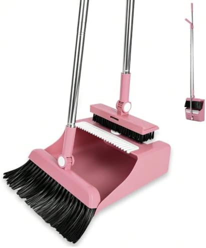 Pink 3-in-1 Broom and Foldable Dustpan Set by Unknown