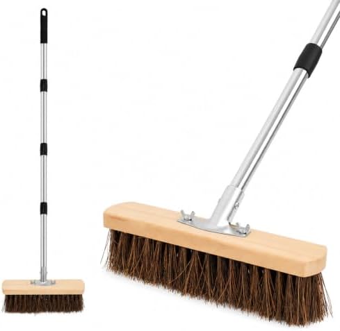 Heavy Duty Deck Brush with Long Handle, Stiff Natural Palmyra Bristles by ETOUPA